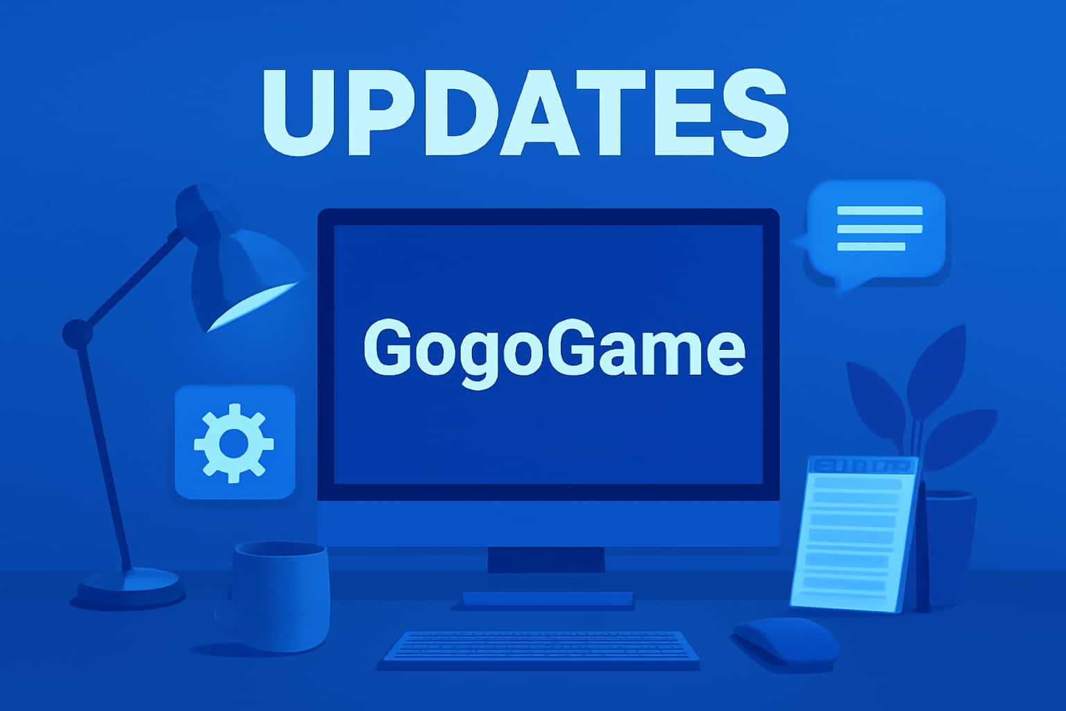 A professional scene illustrating GogoGame Updates with a high-tech design.