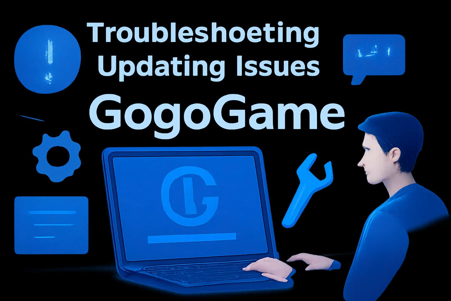 An informational graphic on troubleshooting GogoGame updating issues with the title prominently displayed.