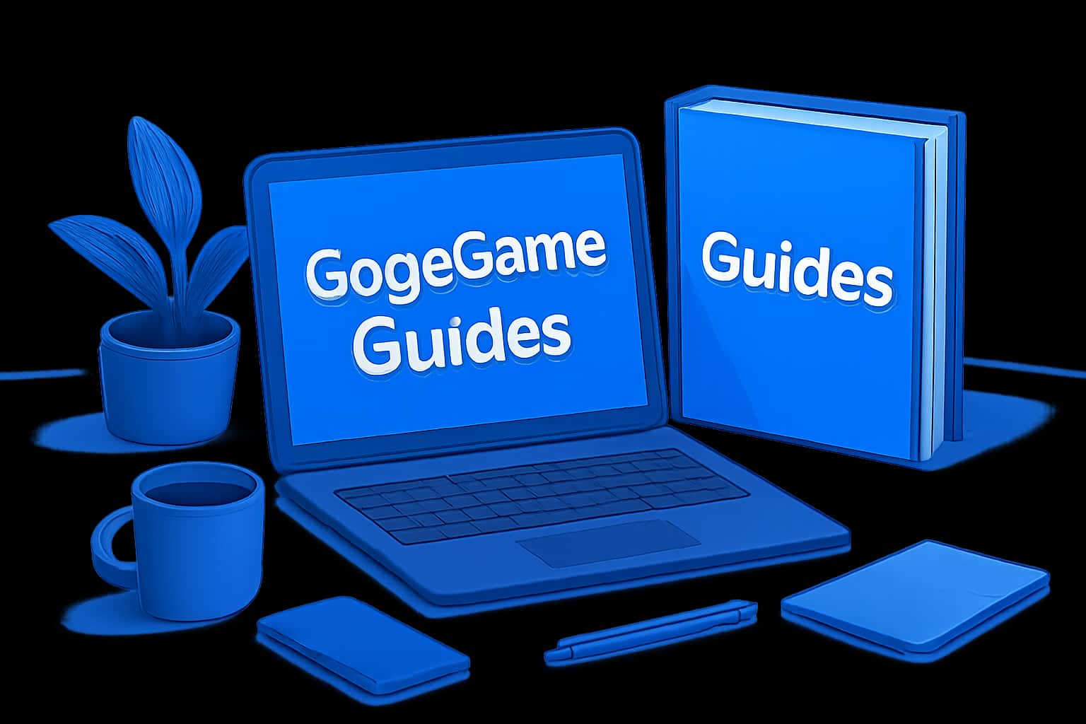Information scene depicting GogoGame Guides with a futuristic design.
