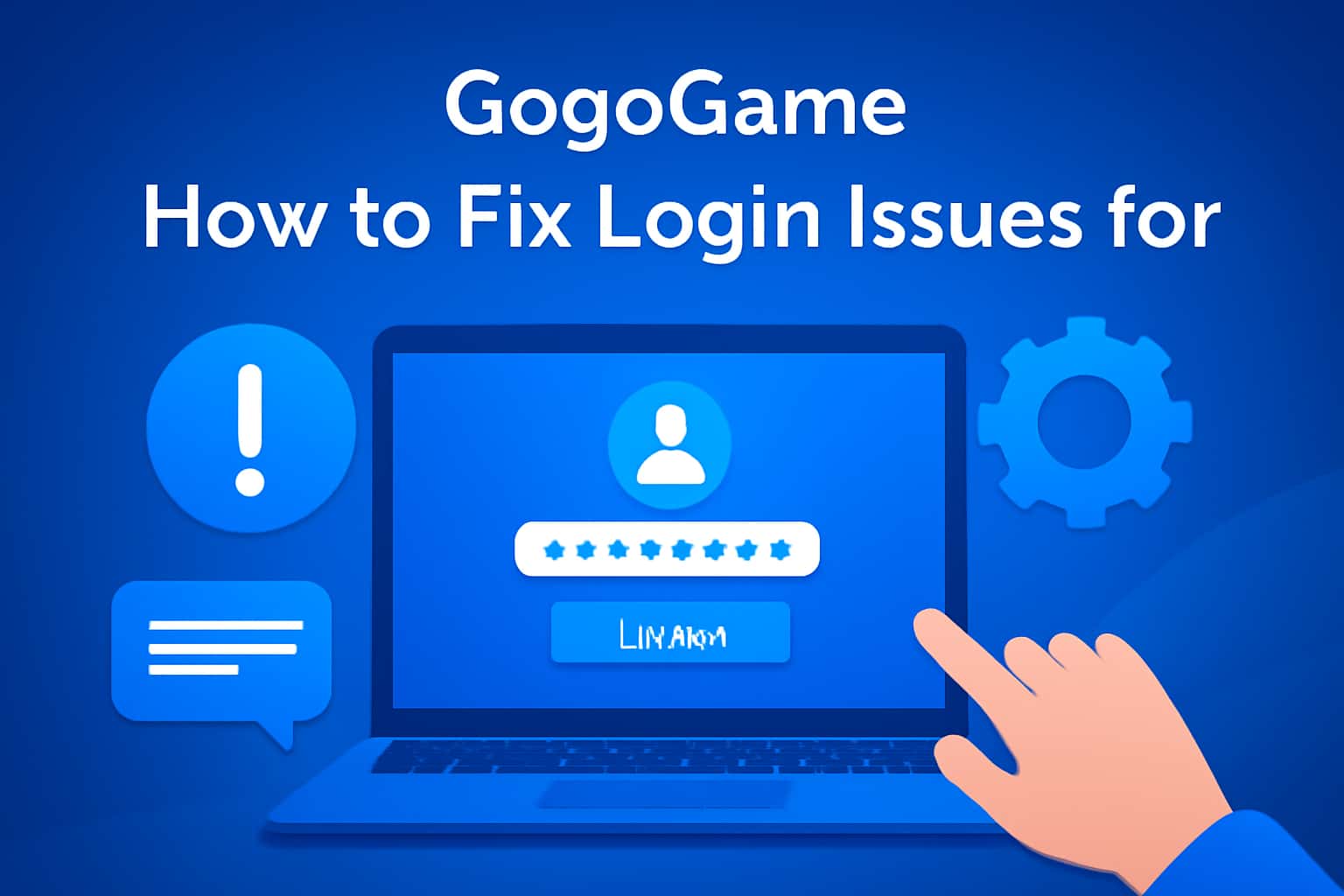 An informational scene depicting troubleshooting steps for GogoGame login issues.