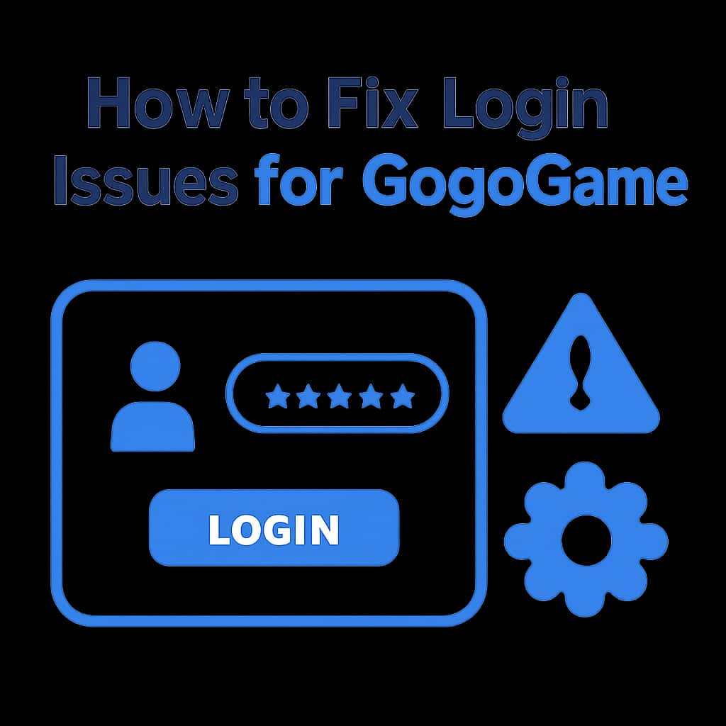 An educational diagram detailing steps to resolve login issues for GogoGame.